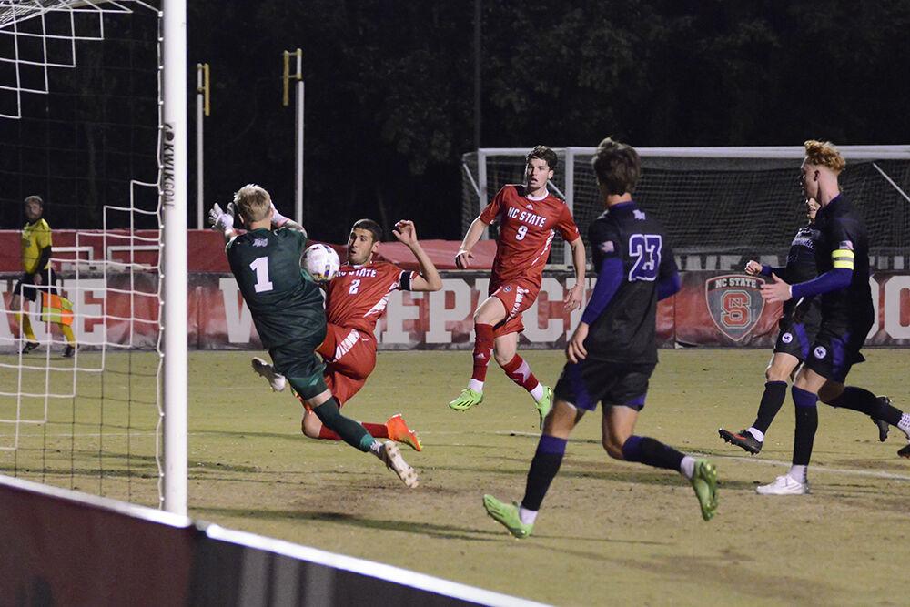 Senior defender Pablo Pedregosa attacks the opposing team's goal during the match against High Point University on Tuesday, Oct. 4, 2022 at Dail Soccer Field. Pedregosa made one assist for the Wolfpack. NC State beat High Point University 2-0.