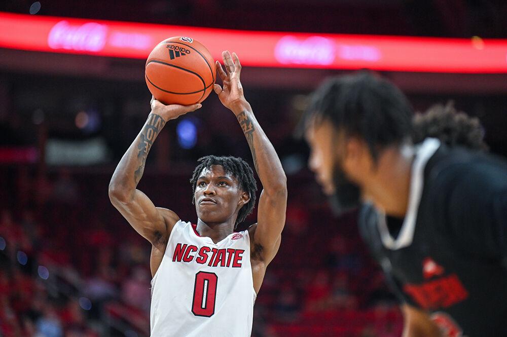 Sophomore guard Terquavion Smith shoots a free throw during the game against Austin Peay on Monday, Nov. 7, 2022 in PNC Arena. Smith scored 26 points. NC State beat Austin Peay 99-50.