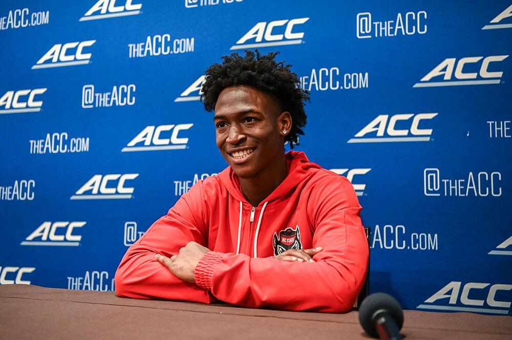 Graduate guard Jarkel Joiner smiles during the breakout interview on Wednesday, Oct. 12, 2022 at the ACC Tipoff at The Westin Charlotte in Charlotte, North Carolina. The ACC Tipoff is an event that spans two days to promote the upcoming women and men's basketball seasons.