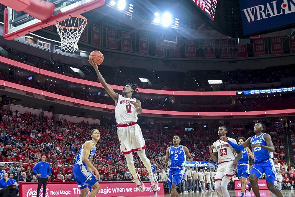 Sophomore guard Terquavion Smith shoots during the game against Duke at PNC Arena on Wednesday, Jan. 4, 2023. The Wolfpack beat the Blue Devils 84-60.