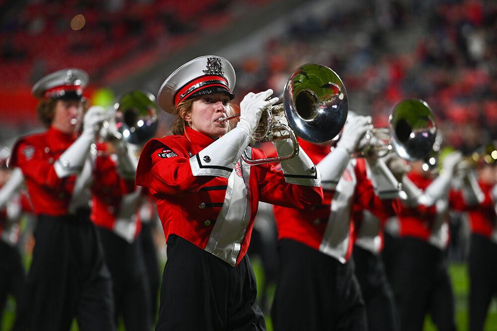 The marching band performs before kickoff at the Wolfpack's home football game against the Virginia Tech Hokies on Thursday, Oct. 27, 2022 at Carter-Finley Stadium. The Wolfpack beat the Hokies 22-21.