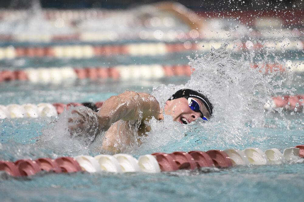 Junior Will Gallant competes in the men's 500-yard freestyle during the NC State Wolfpack's swim and dive meet against the Kentucky Wildcats on Friday, Oct. 21th, 2022 at the Willis R. Casey Aquatics Center. The Pack men beat the Wildcats 188-105.