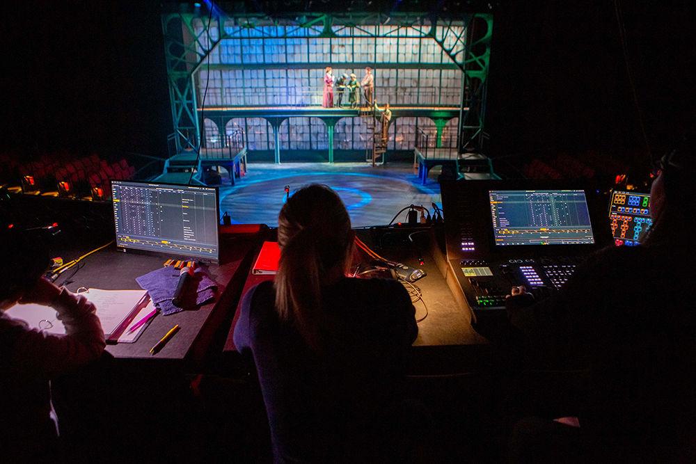 Crew for Ragtime run lights during the dress rehearsal on Monday, Feb. 17 in Stewart Theater.