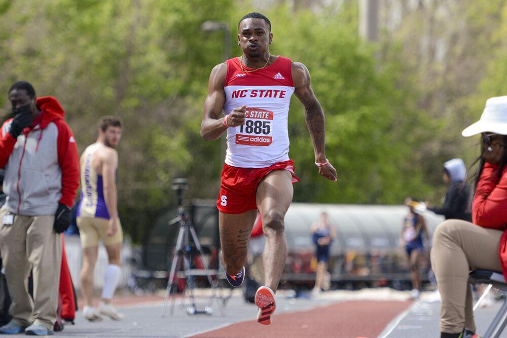 Junior Chris Alexander prepares to complete a long jump attempt during the Raleigh Relays on Saturday, March 26, 2022 at the Paul Derr Track and Field Facility. Alexander finished 7th overall with a distance of 7.20 meters.