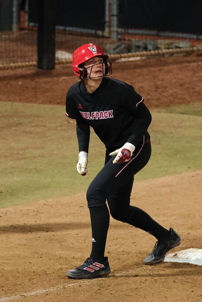 Sophomore infielder Taylor Ensley prepares to run to home base during the game against the Iowa Hawkeyes at Dail Softball Stadium on Friday, Feb. 17, 2023. Ensley scored one run. The Hawkeyes beat the Wolfpack 11-2.