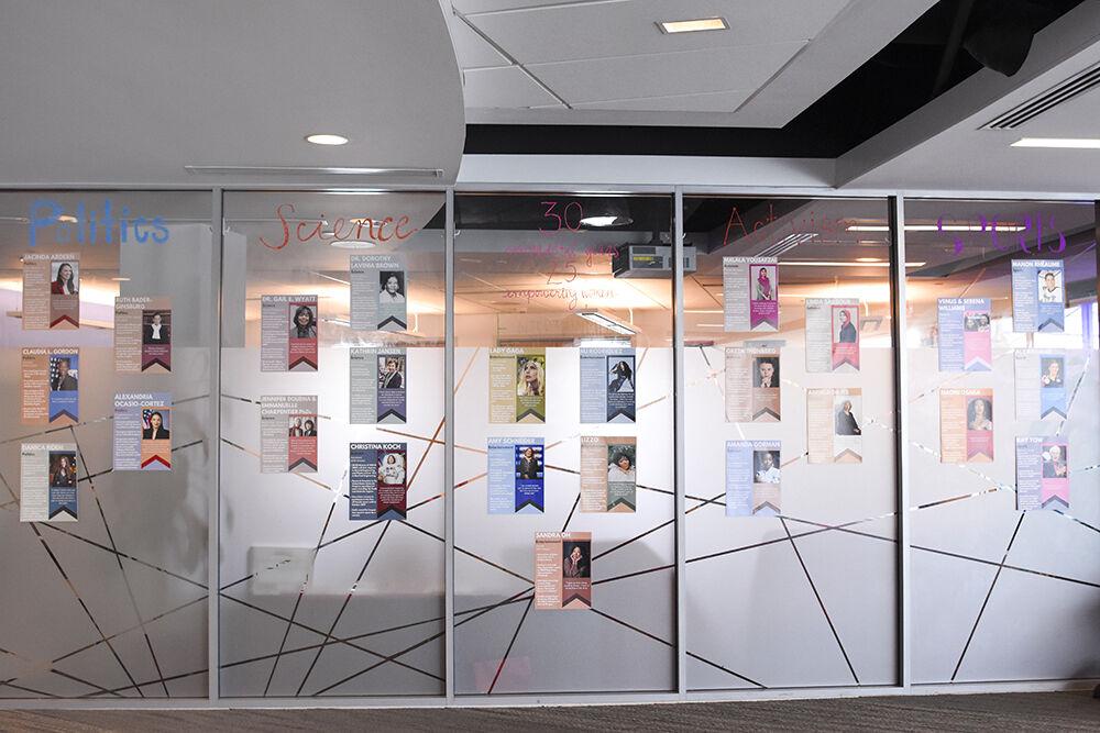 Information about empowering women is posted outside of the Women's Center in Talley Student Union March 8, 2022. This was put in honor of Women's HERstory Month.