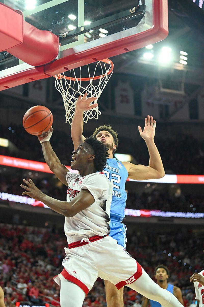 Graduate guard Jarkel Joiner shoots the ball during the game against UNC-Chapel Hill in PNC Arena on Sunday, Feb. 19, 2023. Joiner had 29 points for NC State. The Wolfpack beat the Tar Heels 77-69.