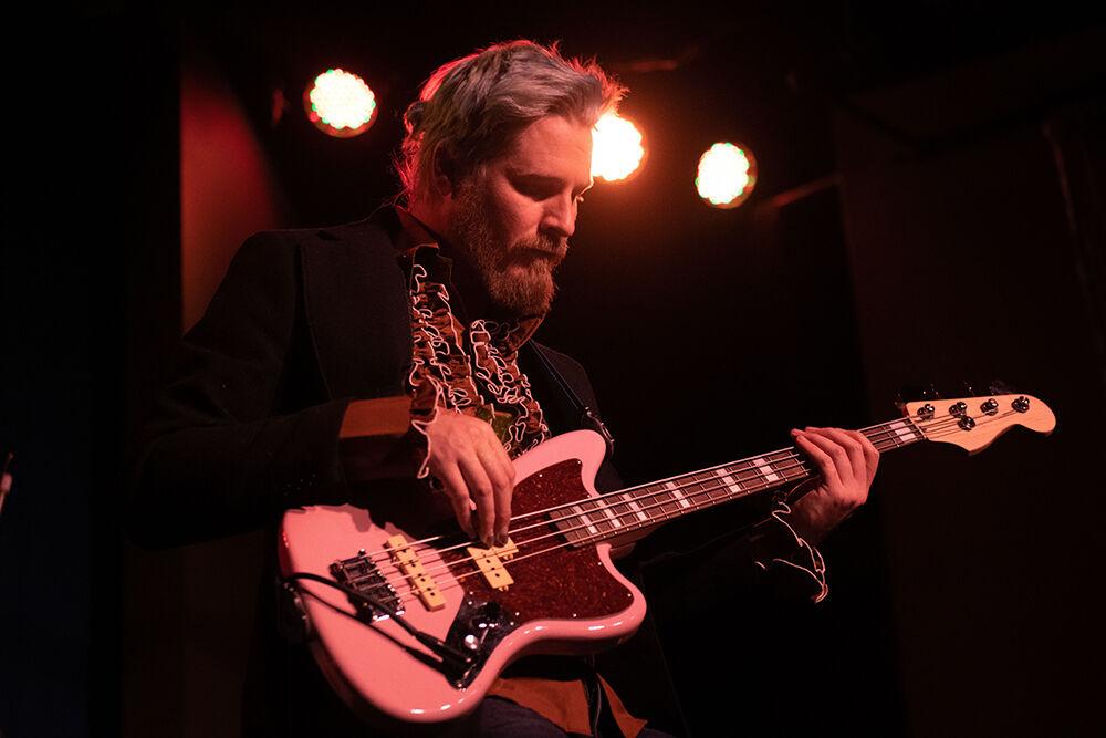 Jeremy Haire of MEGABITCH plays bass guitar during the Double Barrel Benefit at Kings on Saturday, Feb. 4, 2023. The Double Barrel Benefit is an annual fundraising event for WKNC 88.1.
