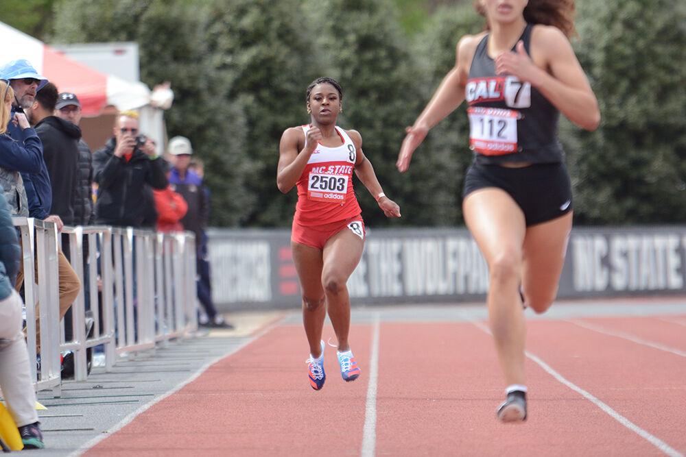 Senior Nia Judkins runs the women's 200 meter at the Raleigh Relays at Paul Derr Track on Saturday, March 26, 2022. Judkins finished fifth in her heat.
