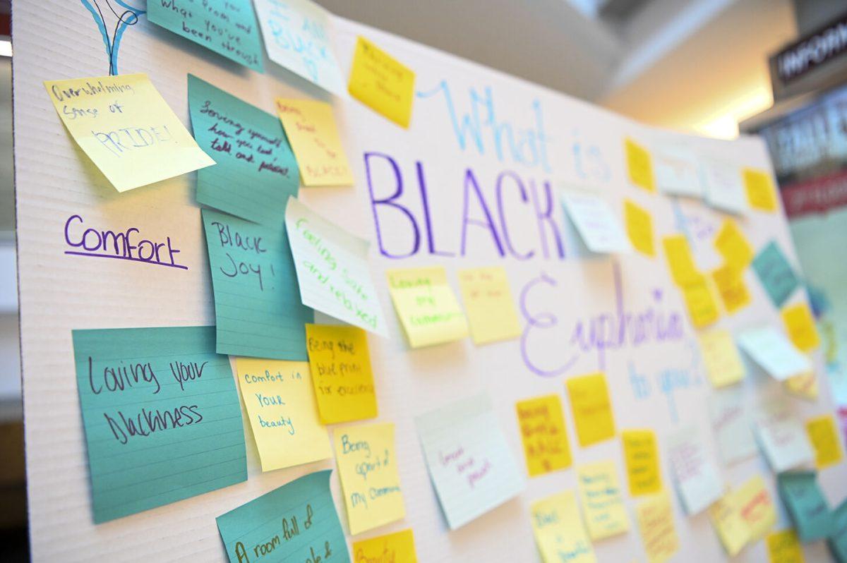 Students answer the question "What is Black Euphoria to you?" during the Black History Month Kick-Off event in Talley Student Union on Wednesday, Feb. 1, 2023. The event allowed students to learn about the upcoming events the African American Community Center has planned for the month.