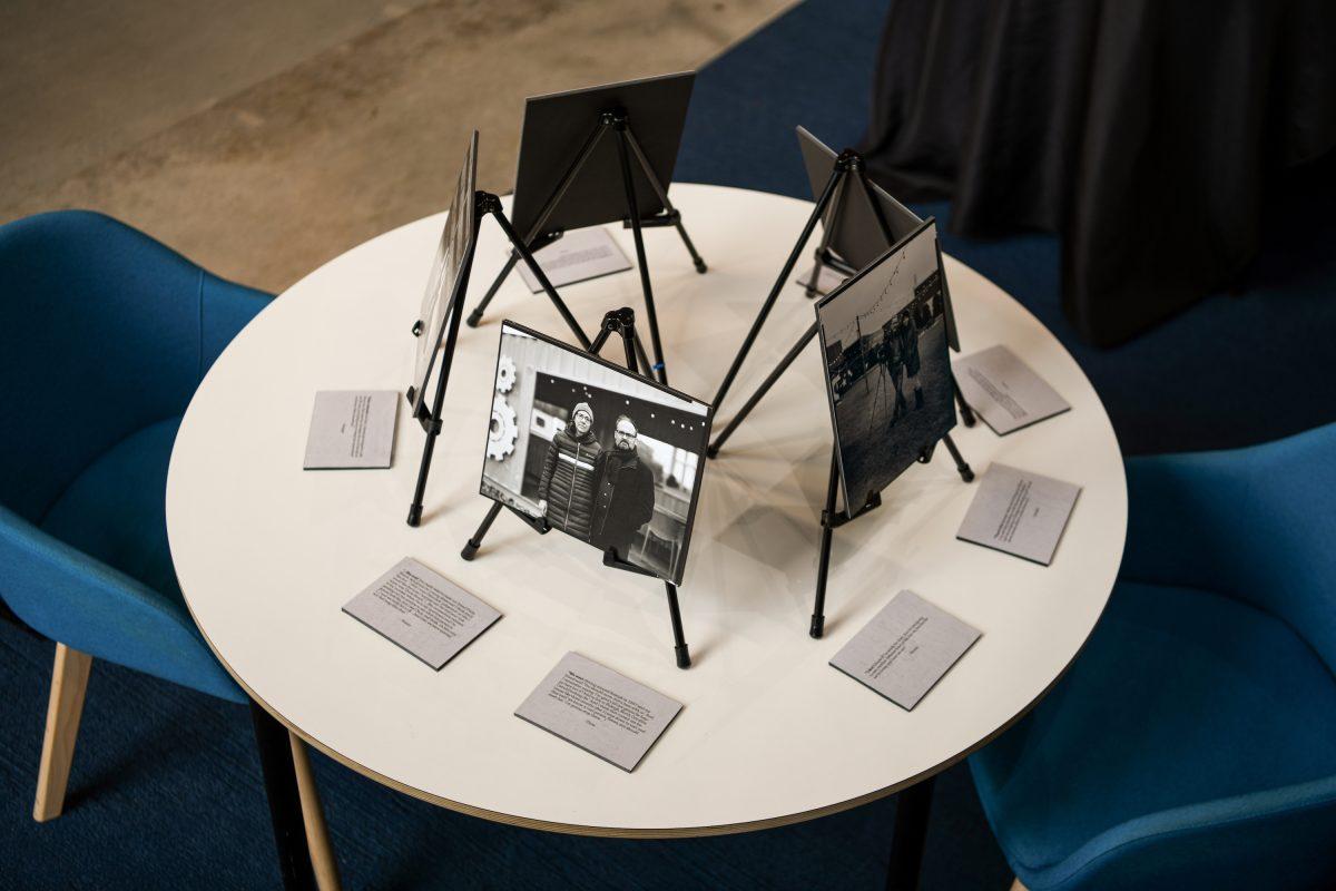 Artists Monica Jane Frisell and Adam Scher of Nomadic Photo Ark held an exhibit for their "Portraits of US" project in Partners Building I on Friday, Feb 10, 2023. They held interviews and took photos on 8x10 film with a Kodak Master field camera of people at NC State during the first four days of February.