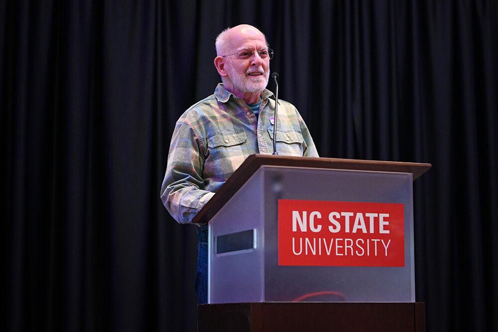 The main speaker for the event Bill Swallow gives a speech about the journey to creating the GLBT Center during the GLBT Center 15 year anniversary reception in Talley Student Union on Tuesday, Jan. 31, 2023.