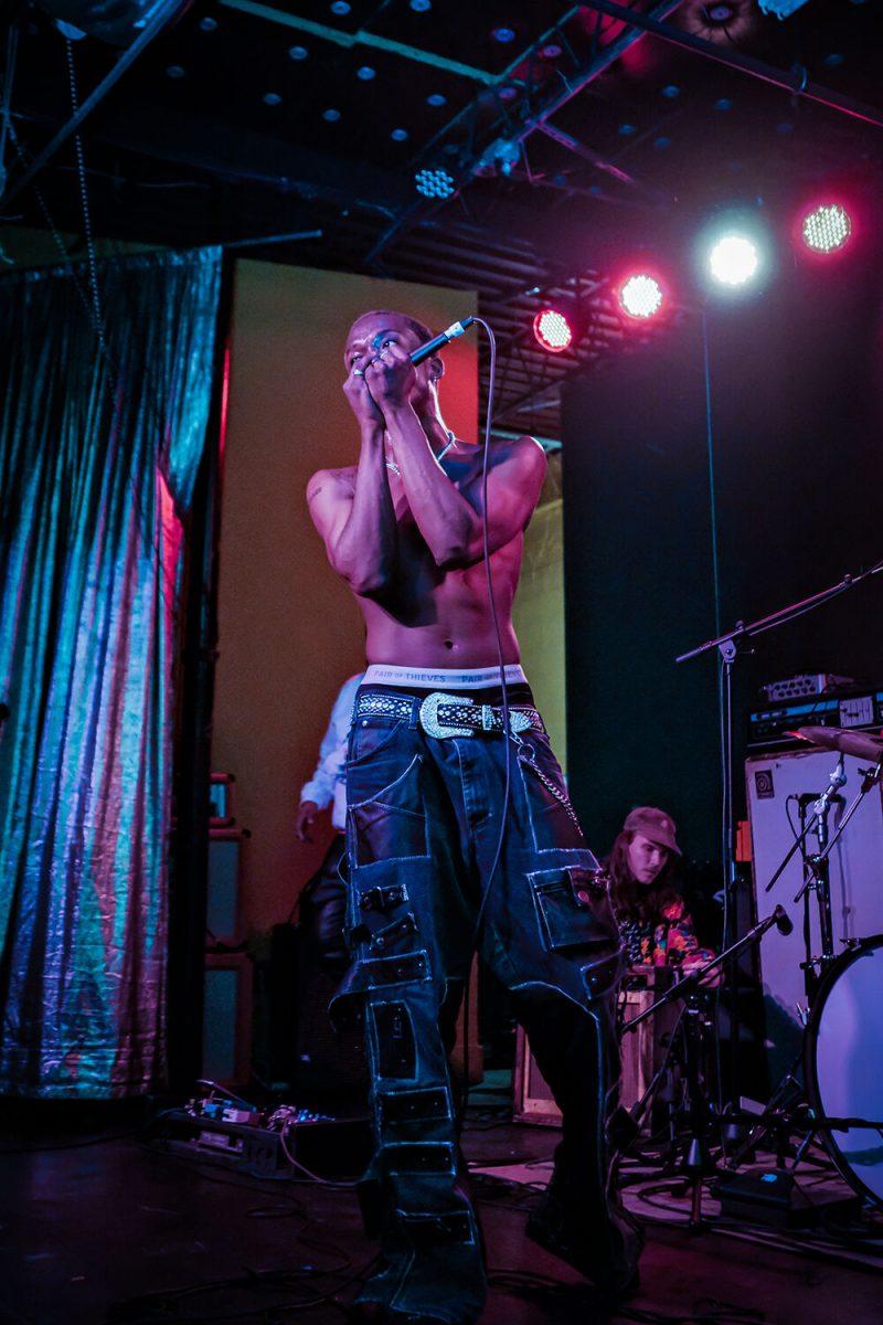 Austin Royale, a hip-hop artist rom Durham performing at the WKNC Double Barrel Benefit on Friday, Feb. 3, 2023. The benefit served as a fundraiser for WKNC, a student-run radio from NC State University.