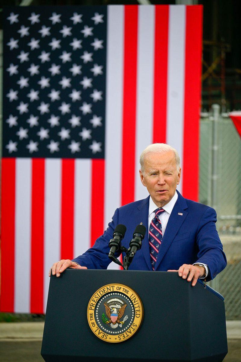 President Biden speaks on issues in America during his visit to Wolfspeed in Durham, North Carolina, on Tuesday, March 28, 2023. President Biden kicked off his Investing in America tour in Durham, North Carolina.
