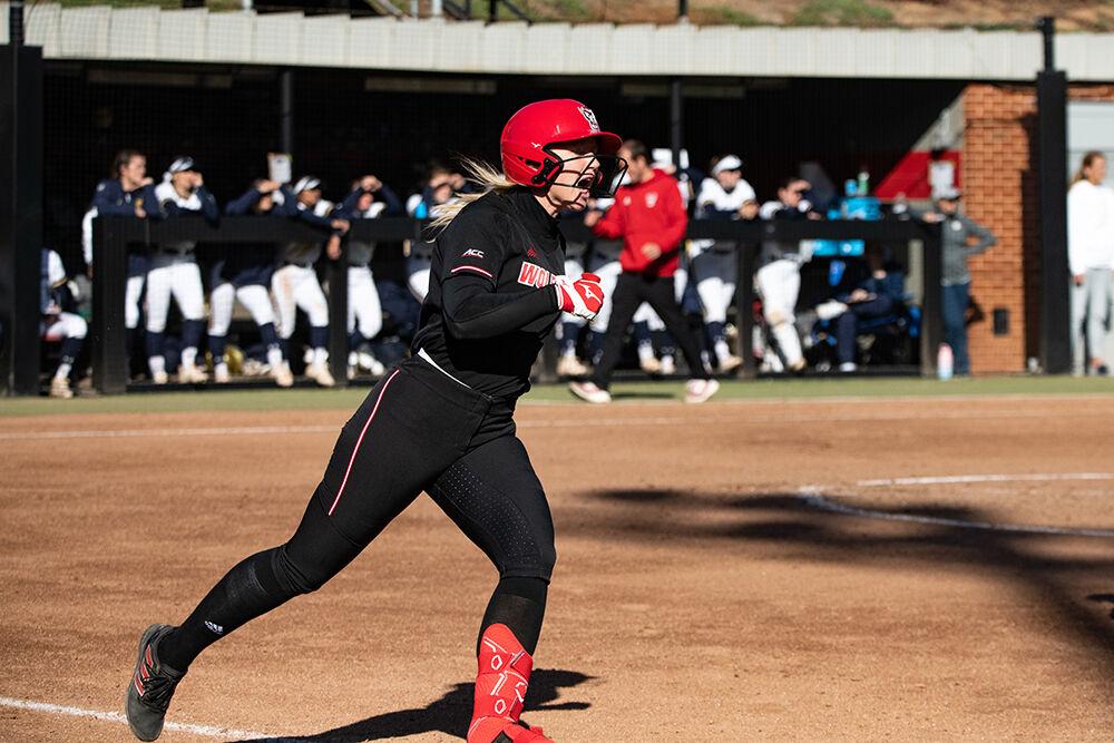 Junior infielder Hailey Haislip runs the bases after hitting a home run during the game against Notre Dame at Dail Softball Stadium on Saturday, March 11, 2023. The Wolfpack lost to the Fighting Irish 10-3.