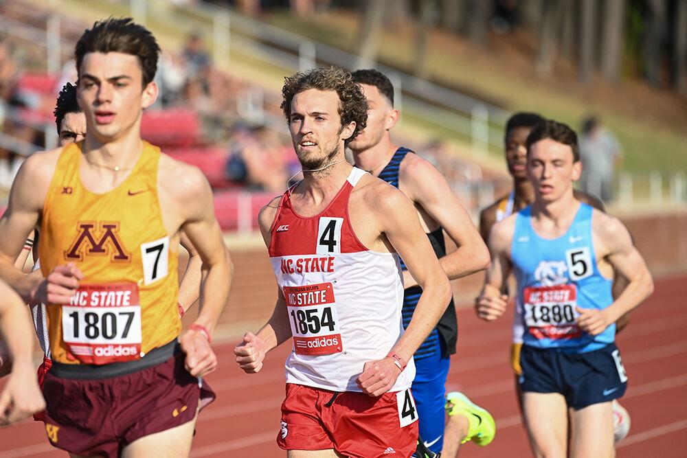 Graduate distance runner Ian Shanklin runs the men's 1500-meter at the Raleigh Relays meet at Paul Derr Track Facility on Thursday March 23, 2023. Shanklin set a personal best time of 3:43.08.