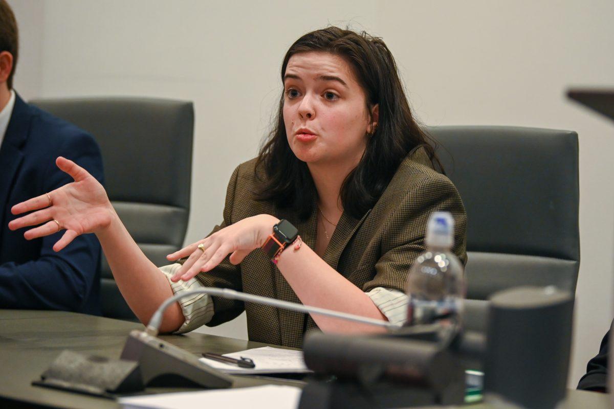 Katie Philips,&#160;a third-year studying political science&#160;answers a question during the debate held by Technician and Nubian Message in Talley Student Union on Friday, March 3, 2023.
