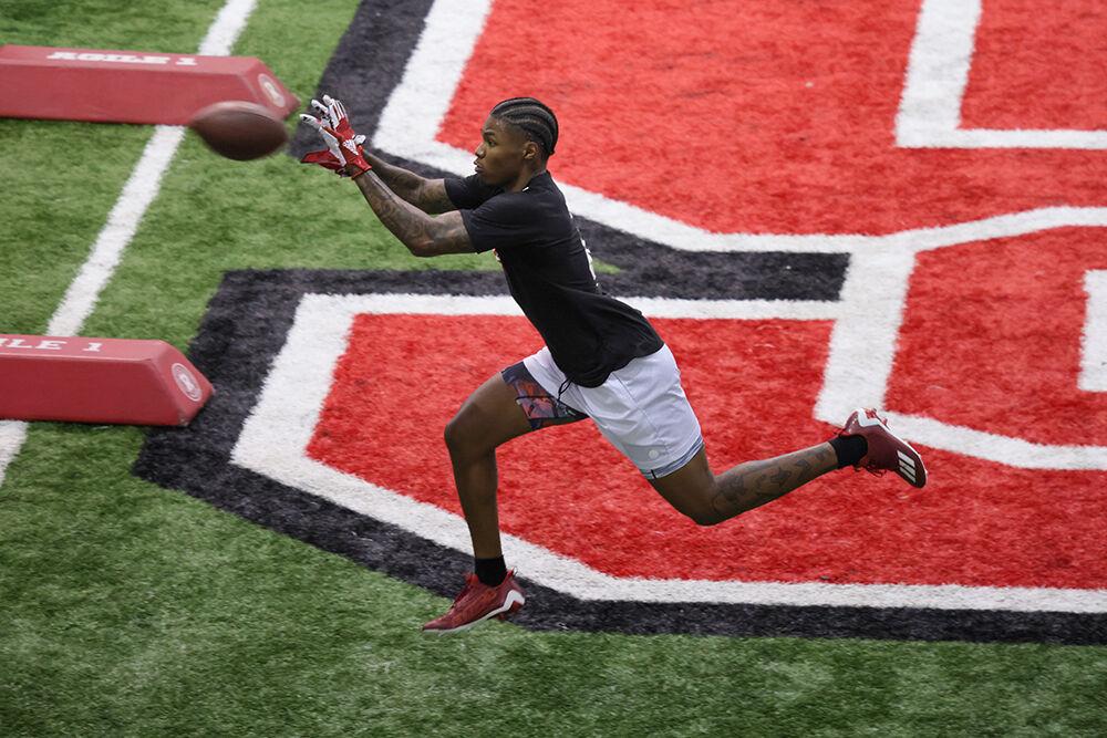 Safety Cyrus Fagan completes a defensive drill during NC State's Pro Day at the Close-King Indoor Facility on Tuesday, March 28, 2023.