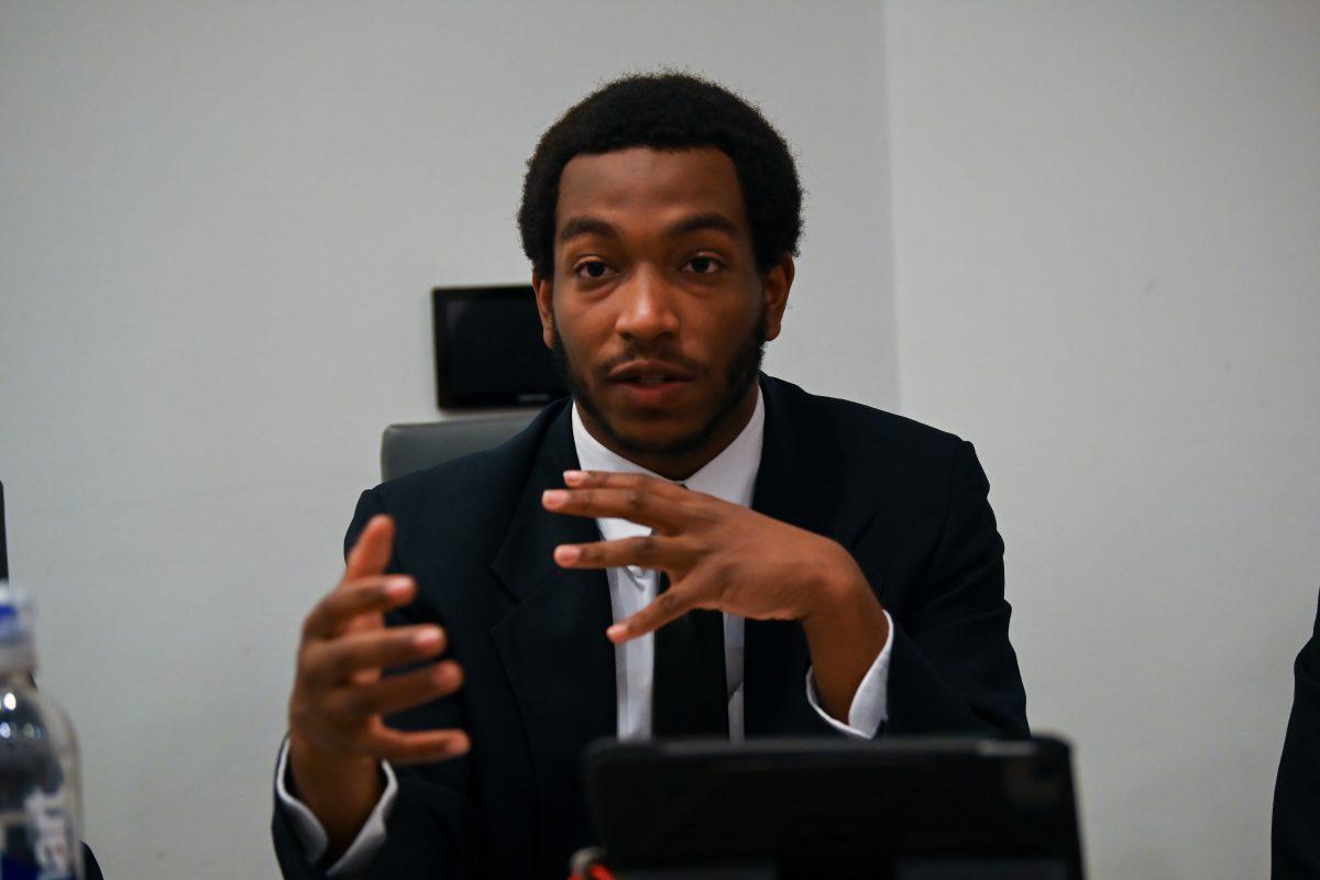 Hilton Stallworth a third-year studying engineering answers questions during the debate held by Technician and Nubian Message in Talley Student Union on Friday, March 3, 2023. Stallworth's running mate is Chima Nwosu a third-year studying computer engineering.