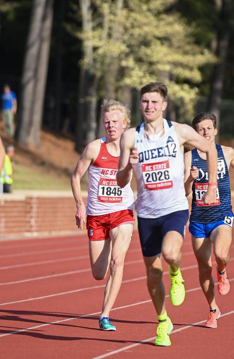 Junior distance runner Travis Koekemoer runs the men's 1500-meter at the Raleigh Relays meet at Paul Derr Track Facility on Thursday March 23, 2023. Koekemoer ran a time of 3:49.33.