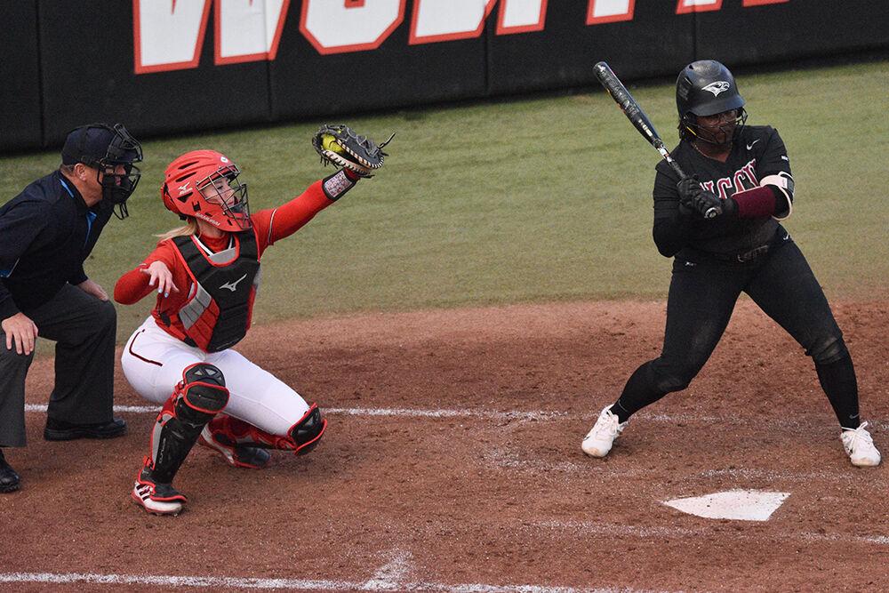 Junior catcher Haley Haislip catches the ball during the game against North Carolina Central University at Dail Softball Stadium on Wednesday, March 8, 2023. Haislip scored two runs. NC State beat NCCU 19-9.