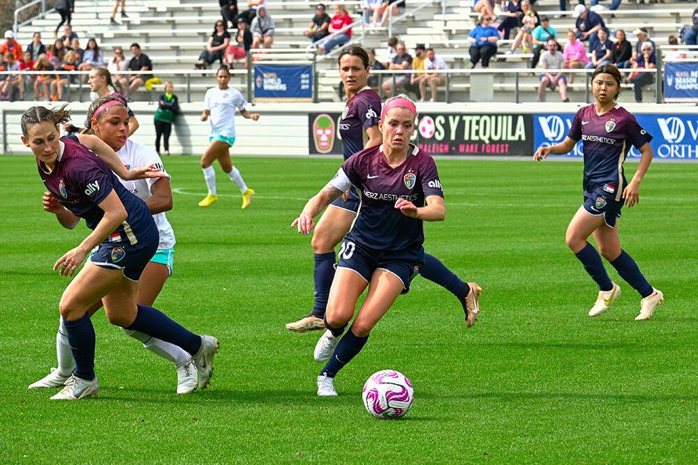 NC Courage midfielder Denise O'Sullivan gains control of the ball during the game against the Kansas City Current at WakeMed Soccer Park on Saturday, March 25, 2023. O'Sullivan had 42 completed passes. NC Courage beat the Kansas City Current&#160;1-0.