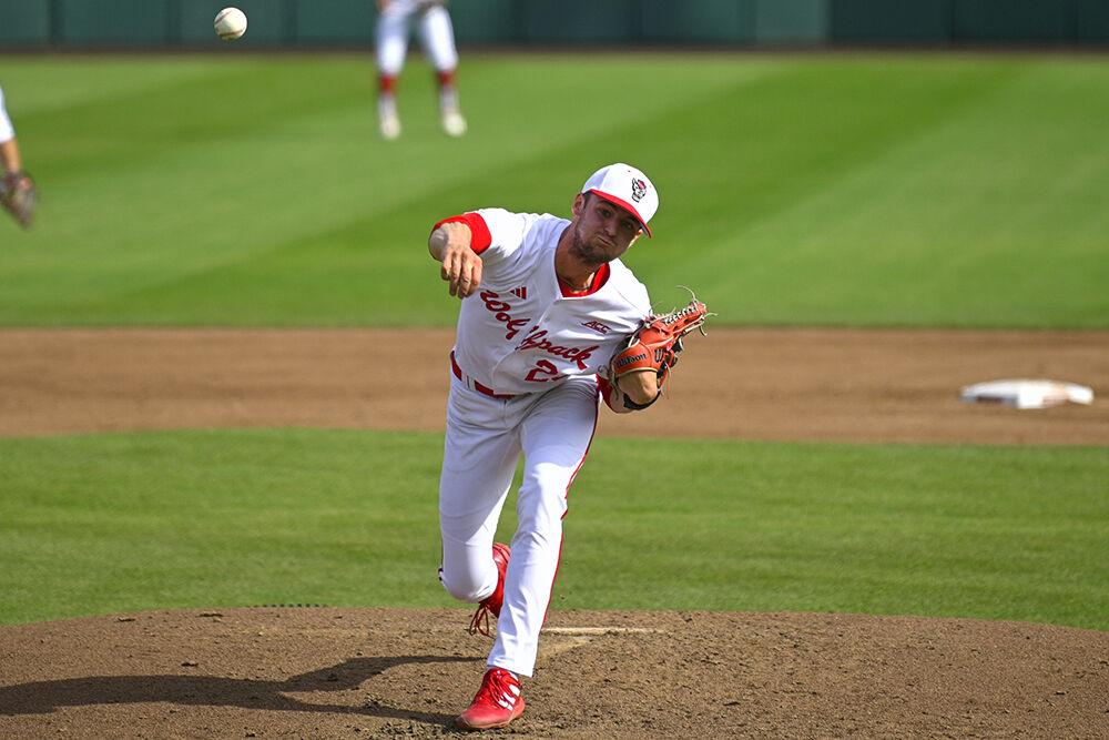 Junior pitcher Matt Willadsen pitches the ball during the game against The Citadel at Doak Field at Dail Park on Saturday, April 29, 2023. Willadsen pitched four innings allowing only five hits and striking out five batters. NC State beat The Citadel 12-3.