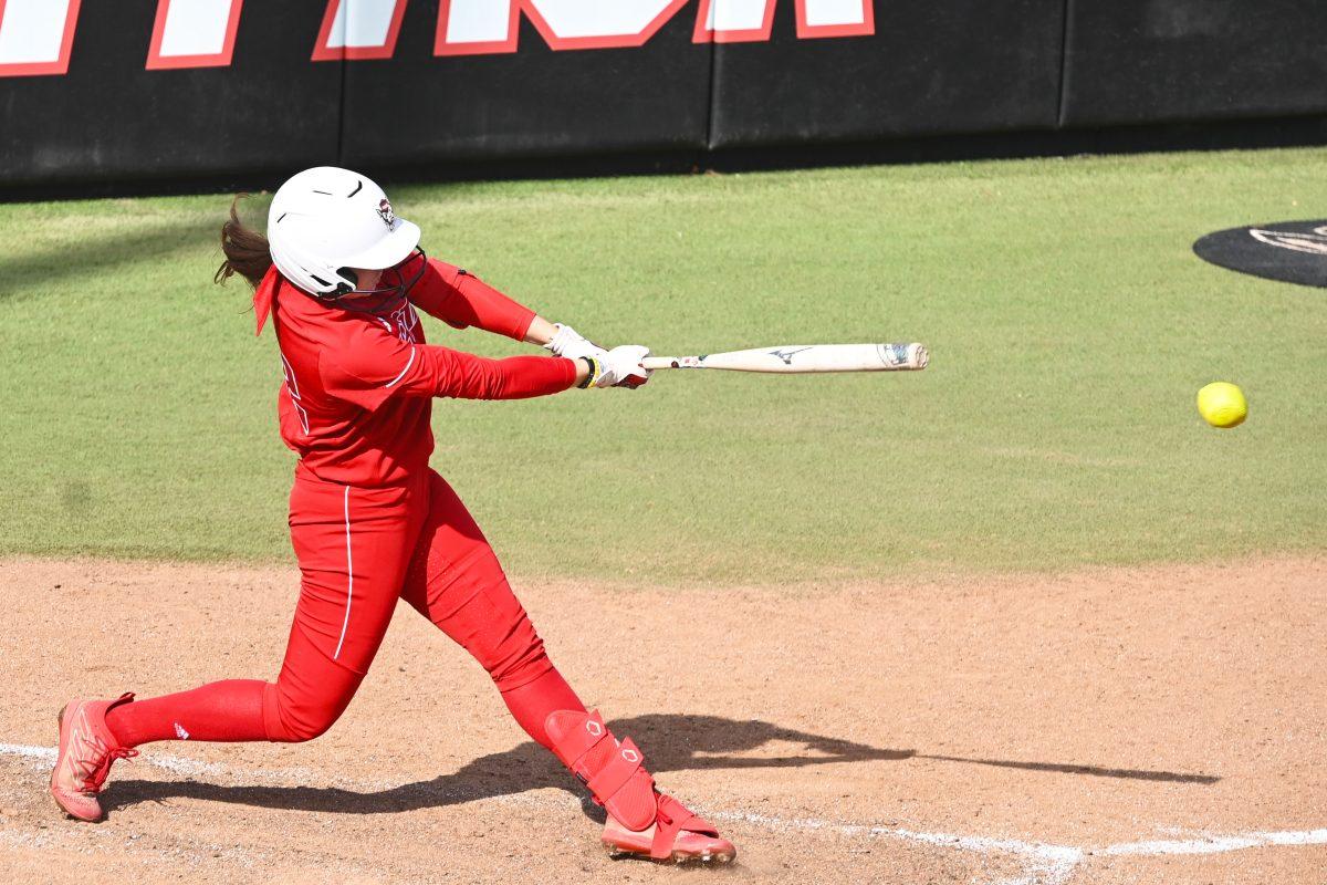 Graduate outfielder Rebecca Murray bats during the game versus ECU at Dail Softball Stadium on Saturday, April 29,2023. Murray had a hitting average of .287 for the game. NC State beat ECU 4-2.