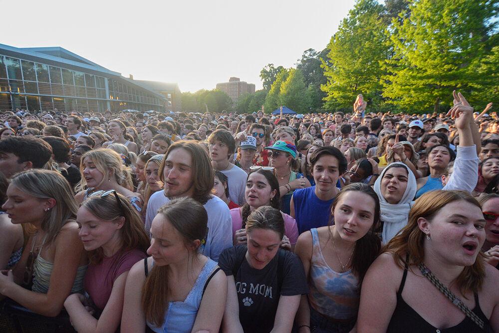 The student crowd sings along with The Backseat Lovers during Wolfstock on Monday, April 25, 2022 at Stafford Commons. Wolfstock is an annual concert event hosted by the University Activities Board (UAB) that celebrates the end of the school year.