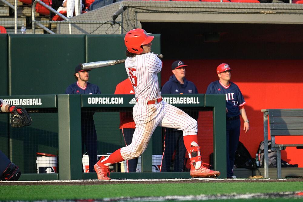 Junior outfielder Carter Trice hits a home run during the game against NJIT at Doak Field at Dail Park on Friday, March 3, 2023. Trice had two runs and two hits against NJIT. NC State beat NJIT 9-2 to win the first game of the series.