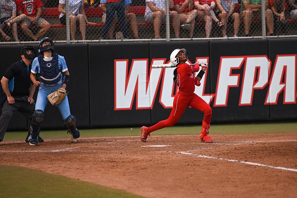 Freshman utility player Makayla Marbury watches the ball during the game against UNC-Chapel Hill at Dail Softball Stadium on Friday, April 21, 2023. NC State lost to the Tar Heels 5-4.