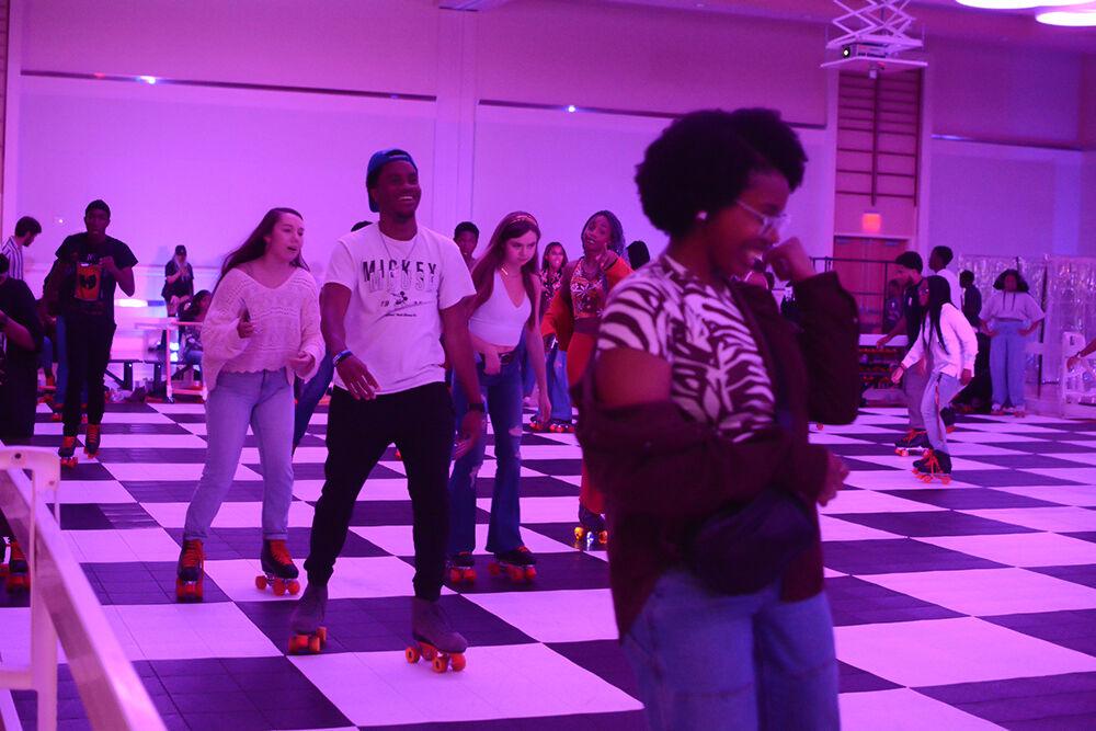 Students skate while at the BSB Roll Bounce Skating event for Pan-African week in Talley Student Union on Monday, April 3, 2023. Pan-African week is celebrated in the month of April to highlight Pan-Africanism.