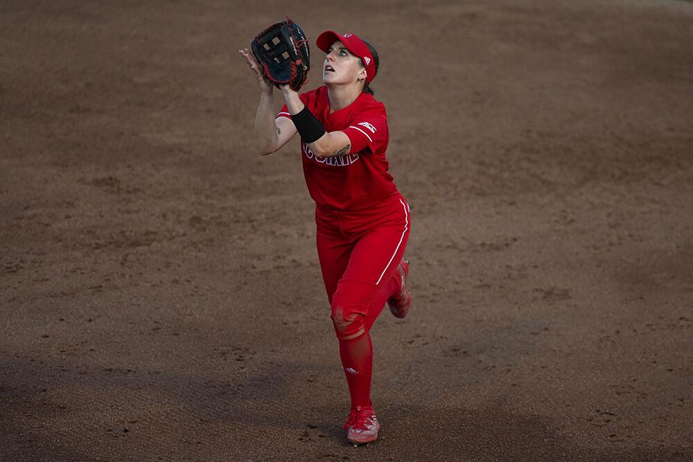 Junior infielder Kaylee Lambrecht prepares to catch the ball during the game against UNC-Chapel Hill at Dail Softball Stadium on Friday, April 21, 2023. Lambrecht had one hit. NC State lost to the Tar Heels 5-4.