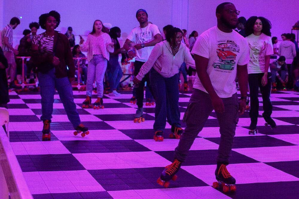 Students skate while at the BSB Roll Bounce Skating event for Pan-African week in the Talley Student Union State Ballroom on Monday, April 3, 2023. Pan-African week is celebrated in the month of April to highlight Pan-Africanism.