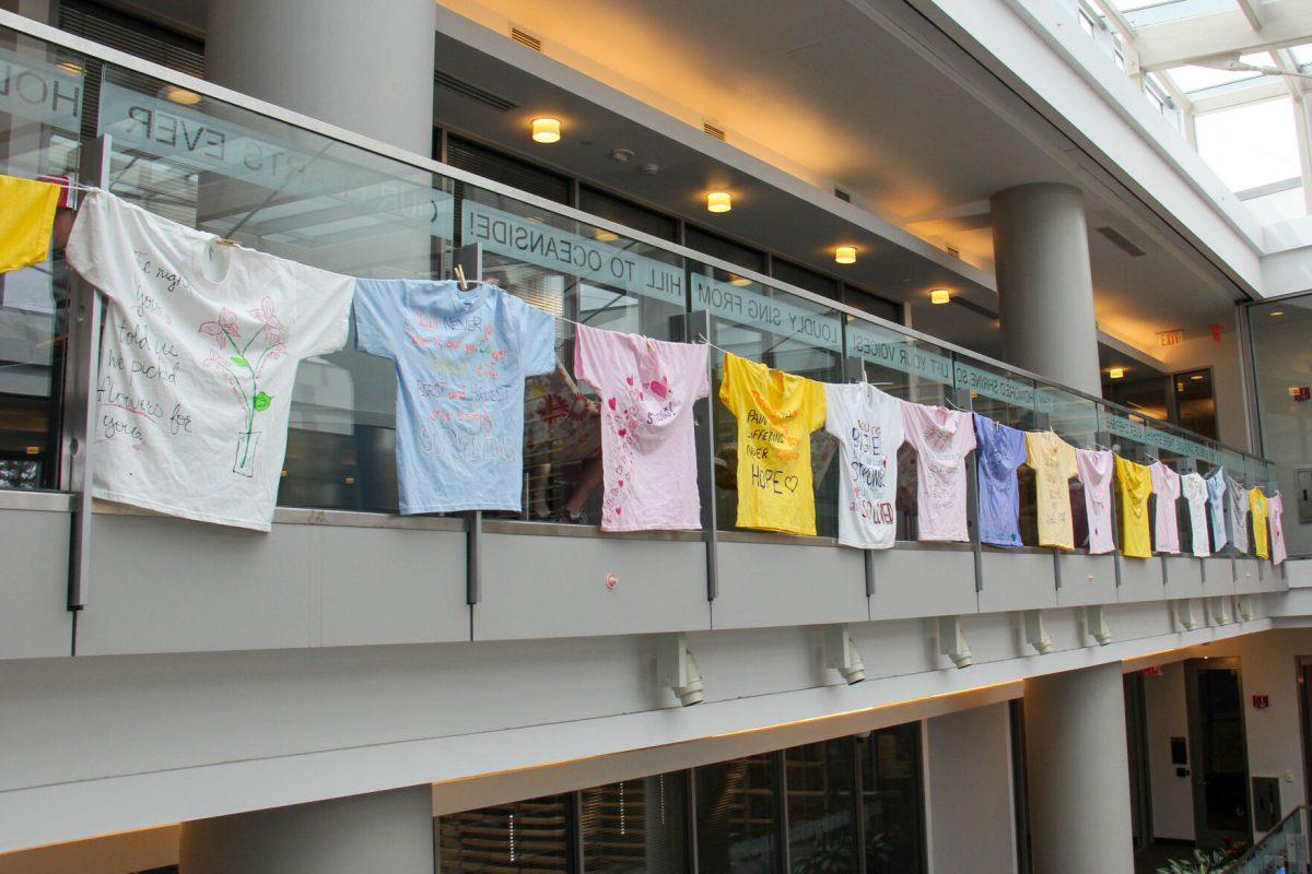 The Clothesline Project is displayed in Talley Student Union on Monday, April 3, 2023. The Clothesline Project seeks to inform the public about violence and abuse.