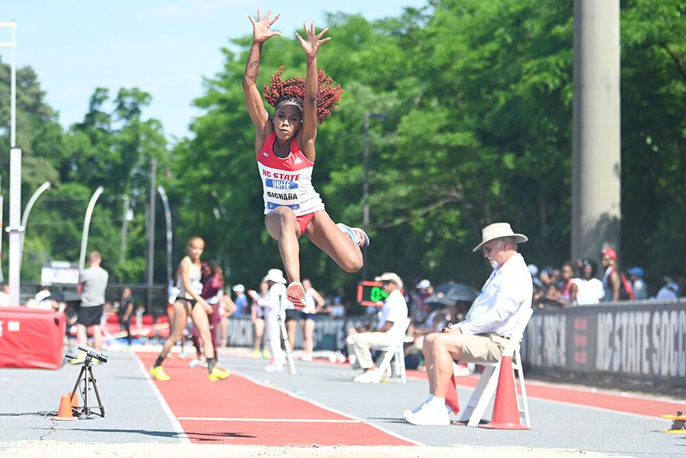 Sophomore Zahra Bichara participates in the women's long jump during the ACC Outdoor Championships at Paul Derr Track and Field Facility on Thursday, May 11, 2023. Bichara finished with a top distance of 5.54 meters.