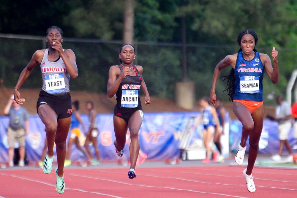 Junior Imunique Archie runs the women's 100m during the ACC Outdoor Championships at&#160;Paul Derr Track and Field Facility on Friday, May 12, 2023. Archie finished with a time of 12.35.