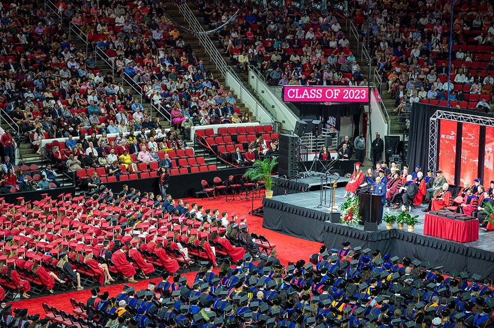 General Anthony J. Cotton, the commander at United States Strategic Command at Offutt Air Force Base in Nebraska, addresses&#160;the Spring Commencement Ceremony&#160;in PNC Arena on Saturday, May 6, 2023. Cotton was also a NC State alumnus.