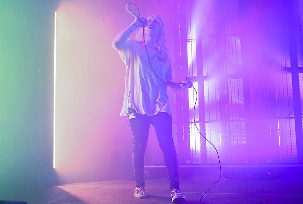 Laura les, one half of 100 Gecs performs at The Ritz - Raleigh on Tuesday, May 2, 2023. The concert, opened by Machine Girl had some of 100 Gecs' biggest hits performed such as "money machine" and "hand crushed by a mallet."