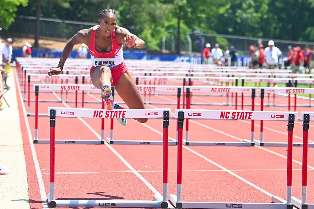 Graduate Timara Chapman runs in the hept women's 100-meter hurdles during the ACC Outdoor Championships at Paul Derr Track and Field Facility on Thursday, May 11, 2023. Chapman finished third in this event and first overall in the women's heptathlon.