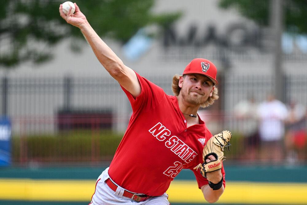 Redshirt junior pitcher Logan Whitaker pitches during the NCAA Tournament game against Campbell at Founders&#160;Park in Columbia, South Carolina on Friday, June 2, 2023. Whitaker struck out four batters. NC State beat Campbell 5-1.
