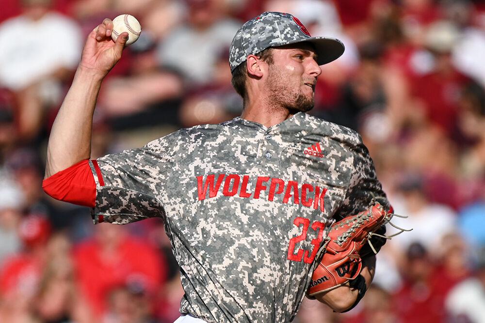 Junior pitcher Matt Willadsen pitches during the NCAA Tournament game against South Carolina at Founders Park in Columbia, South Carolina on Saturday, June 3, 2023. Willadsen struck out nine batters in 4.2 innings. NC State lost to South Carolina 6-3.