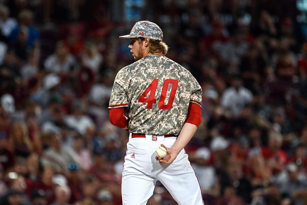 Sophomore pitcher Jacob Halford pitches during the NCAA Tournament game against South Carolina at Founders Park in Columbia, South Carolina on Saturday, June 3, 2023. NC State lost to South Carolina 6-3.