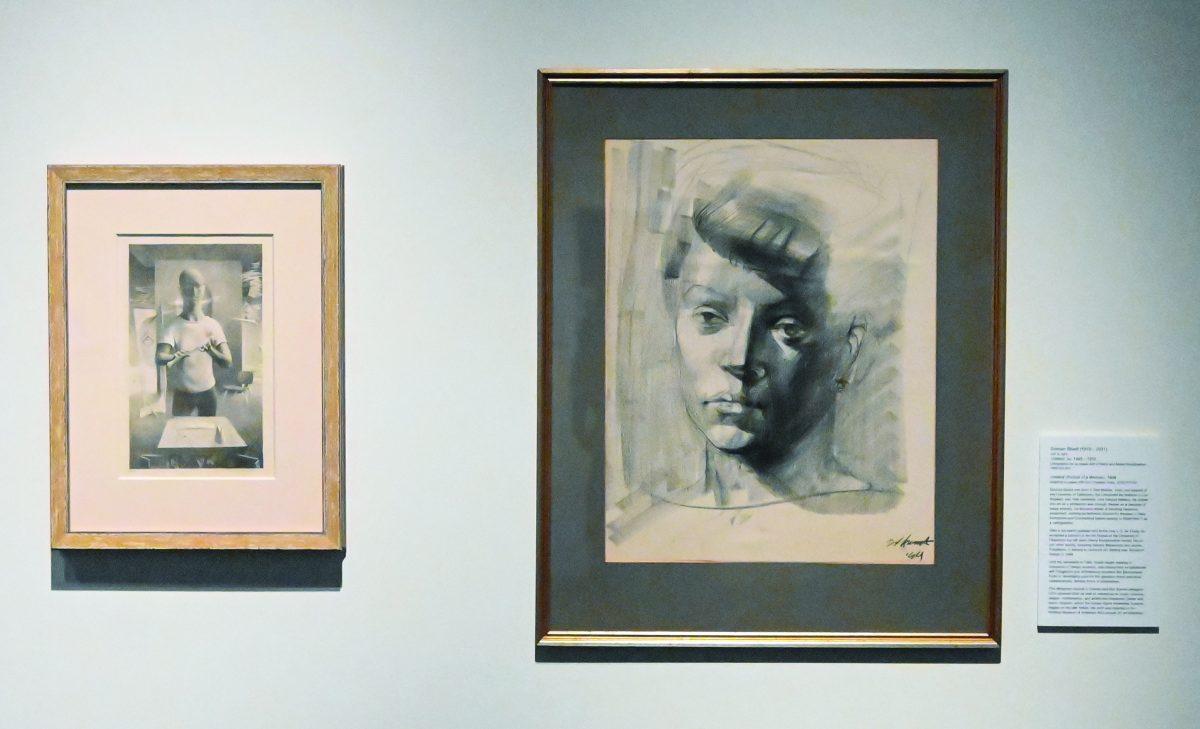 Potraits hanging in the Leading by Design exhibit on Friday, Sept. 8, 2023 in the Gregg Museum of Art &amp; Design. The exhibit is celebrating the 75th year anniversary of the College of Design.