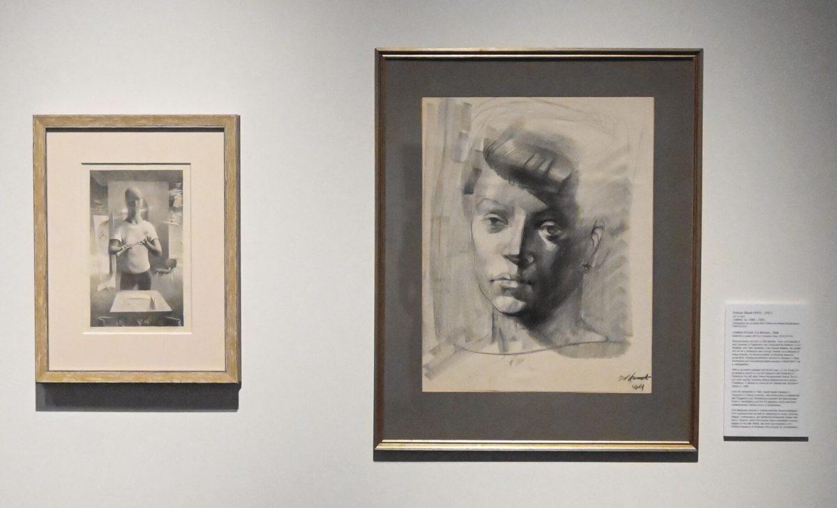 Potraits hanging in the Leading by Design exhibit on Friday, Sept. 8, 2023 in the Gregg Museum of Art &amp; Design. The exhibit is celebrating the 75th year anniversary of the College of Design.