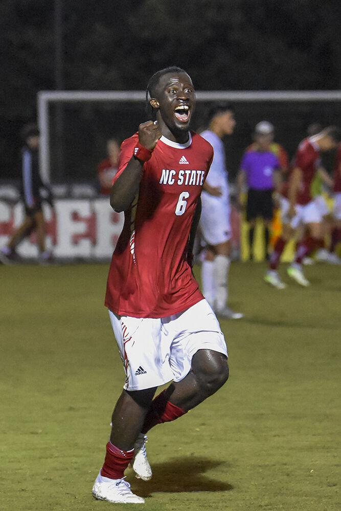 Graduate defender Kendall Edwards celebrates after winning the match against Boston College at Dail Soccer Field on Friday, Sept. 8, 2023. NC State beat Boston College 2-0.