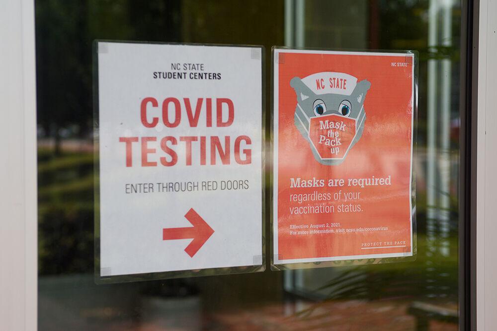 COVID-19 signs direct students during COVID-19 testing Wednesday, Sept. 15, 2021, in Witherspoon Student Center. Testing locations are available on campus for students and staff.