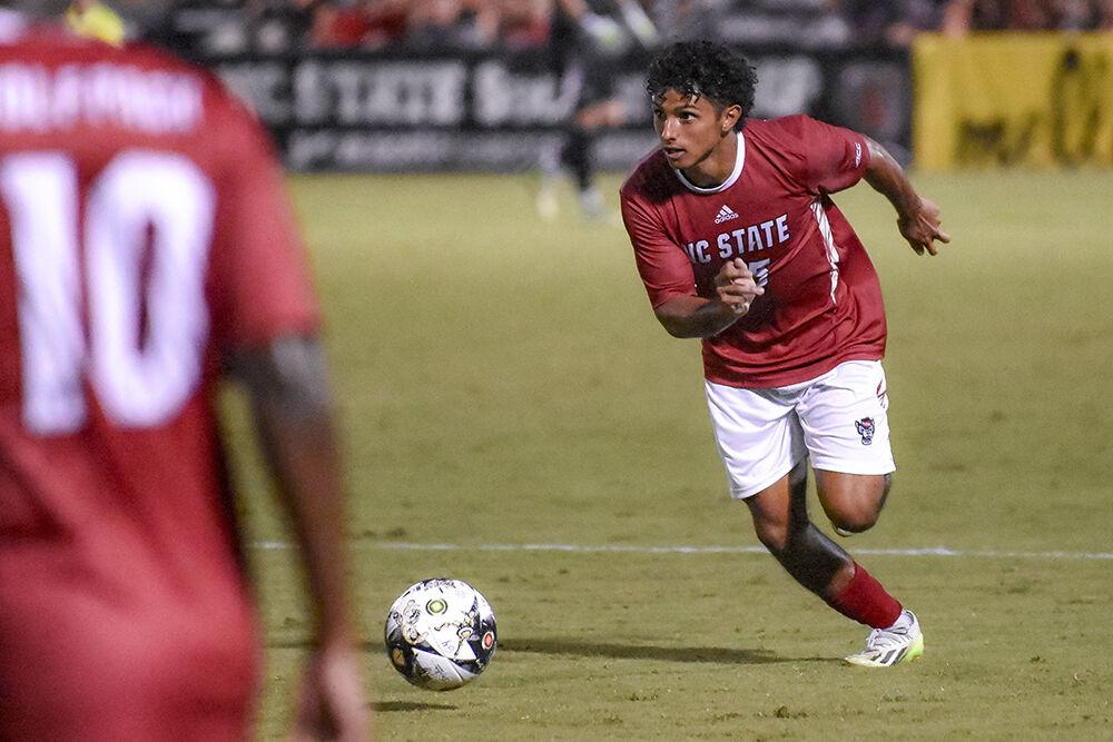 Freshman left back Gabi Velez runs toward the ball during the match against Boston College at Dail Soccer Field on Friday, Sept. 8, 2023. NC State beat Boston College 2-0.