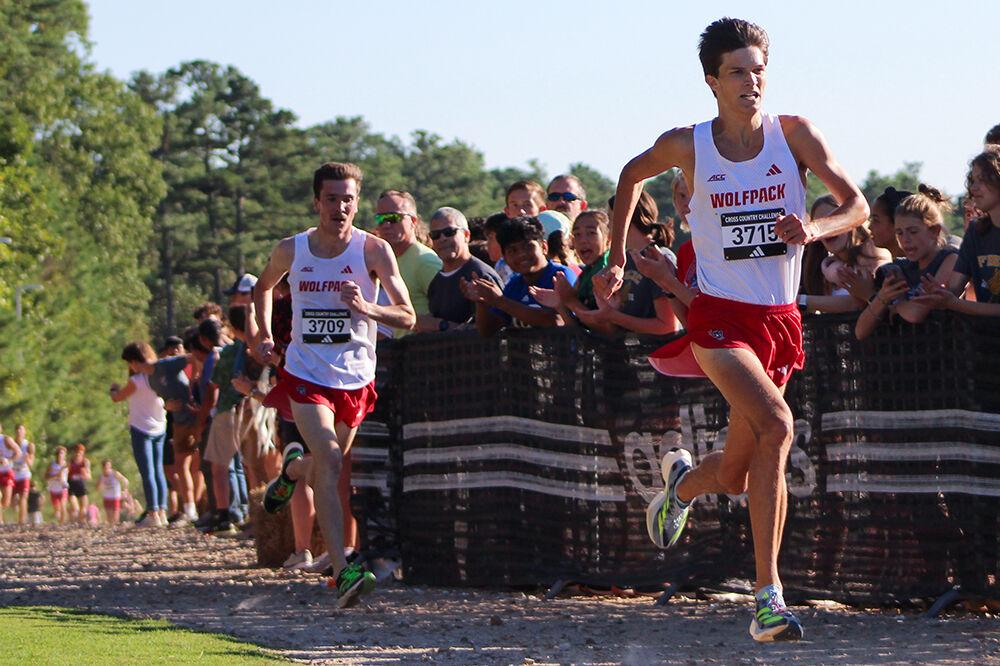 Senior runner JJ Malach leads the race during the XC Adidas Challenge at WakeMed Soccer Park on Friday, Sept. 15, 2023. Malach came in first with a time of 17:50.9. The men's team won first place overall.