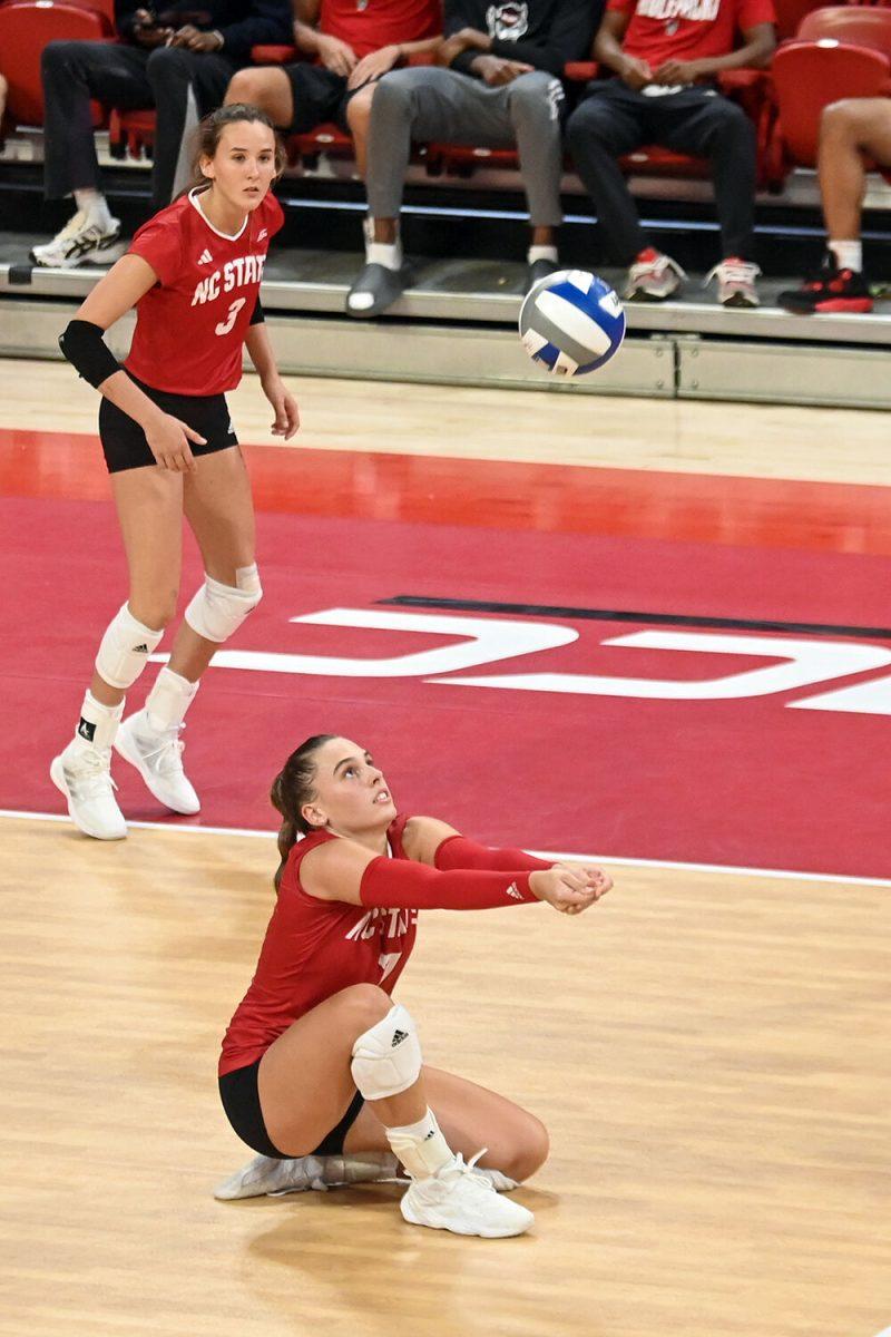 Sophomore outside hitter Ava Brizard passes the ball during the game against Howard University&#160;in Reynolds Coliseum on Thursday, Aug. 31, 2023. Brizard had 17 kills and 20 digs. NC State beat Howard University 3-1.
